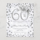 Silver Floral 60th Birthday Marble Invitation Flyer (Voorkant)