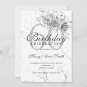 Silver Floral 60th Birthday Party Marble  Kaart (Voorkant)