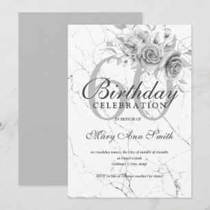 Silver Floral 60th Birthday Party Marble  Kaart