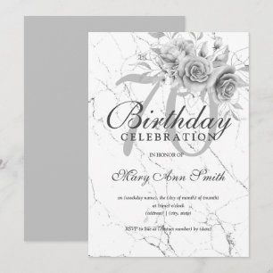 Silver Floral 70th Birthday Party Marble  Kaart