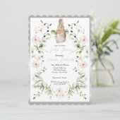 Silver Floral Baby Bunny Baby Shower Kaart (Staand voorkant)