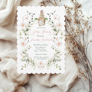 Silver Floral Baby Bunny Baby Shower Kaart