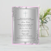 Silver Floral Baptism/Christening Invitation Kaart (Staand voorkant)