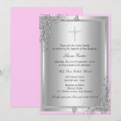 Silver Floral Baptism/Christening Invitation Kaart (Voorkant / Achterkant)
