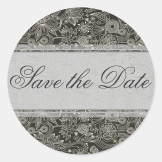 Silver Floral Bewaar de datum Sticker/zegel Ronde Sticker