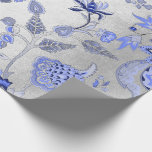 Silver Floral Blue Gray Sapphire Cobalt Ornamental Cadeaupapier<br><div class="desc">Minimalisme en elegante oosterachtige stijl Glam en grafisch fragment</div>