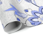 Silver Floral Blue Gray Sapphire Cobalt Ornamental Cadeaupapier (Rol Hoek)