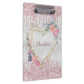 Silver floral blush roze glitter monogram klembord (Rechts)