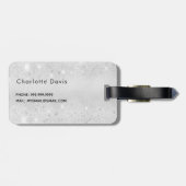 Silver floral blush roze glitter monogram naam bagagelabel (Achterkant horizontaal)