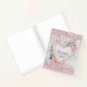 Silver floral blush roze glitter name dagboek notitieboek (Binnen)