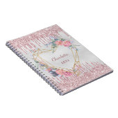 Silver floral blush roze glitter name dagboek notitieboek (Rechterzijde)