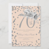Silver Floral & Confetti 70th Birthday Blush Kaart (Voorkant)