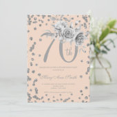 Silver Floral & Confetti 70th Birthday Blush Kaart (Staand voorkant)