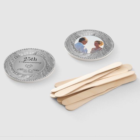 Silver Floral Damask Jubileum Hand Fan Handwaaier (Niet-gemonteerd)