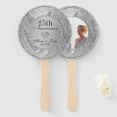 Silver Floral Damask Jubileum Hand Fan Handwaaier (Voorkant en achterkant)