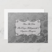 Silver Floral Damask Save the Date Aankondigingskaart (Voorkant / Achterkant)