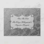 Silver Floral Damask Save the Date Aankondigingskaart (Voorkant)