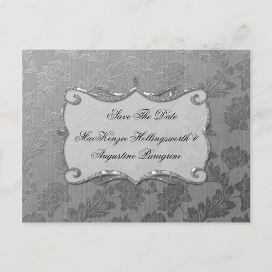 Silver Floral Damask Save the Date Aankondigingskaart (Voorkant)