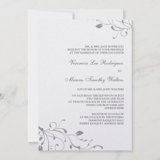 Silver Floral Decal Invitation Kaart (Voorkant)