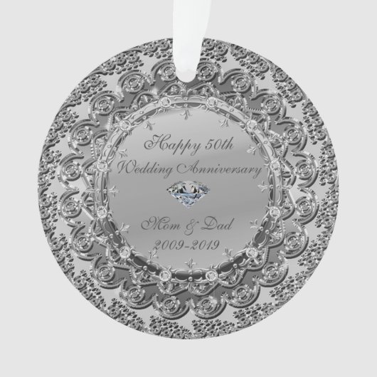 Silver Floral Diamond 50th Wedding Jubileum Ornament (voorkant)