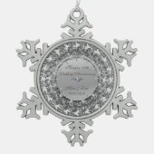 Silver Floral Diamond 50th Wedding Jubileum Tin Sneeuwvlok Ornament (Voorkant)