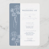 Silver Floral Dusty Blue Wedding Folie Invitation Folie Uitnodiging (Voorkant)