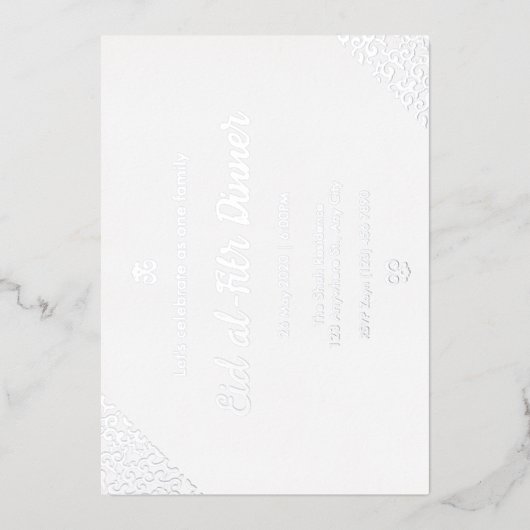 Silver Floral Eid al-Fitr Folie Uitnodiging (Voorkant)