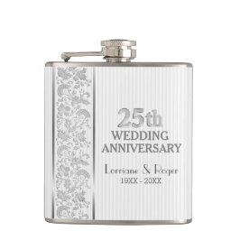 Silver Floral Elegance 25th Wedding Jubileum Heupfles