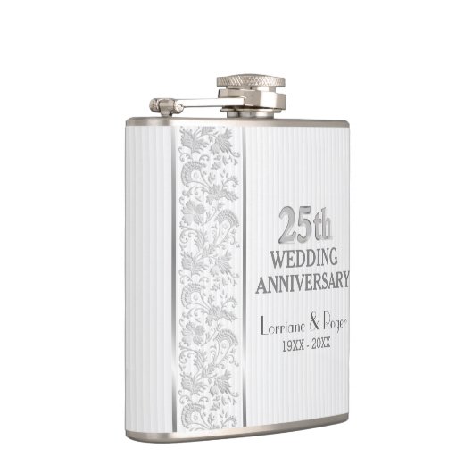 Silver Floral Elegance 25th Wedding Jubileum Heupfles (Rechts)