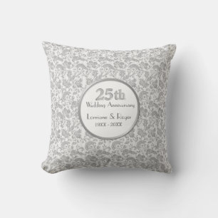 Silver Floral Elegance 25th Wedding Jubileum Kussen