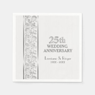 Silver Floral Elegance 25th Wedding Jubileum Servet