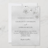 Silver floral elegant botanical bruiloft kaart (Voorkant)