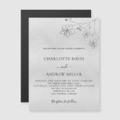 Silver floral elegant bruiloft nodigmagnet (Voorkant / Achterkant)