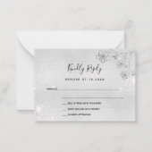 Silver Floral elegant bruiloft RSVP Notitiekaartje (Voorkant)