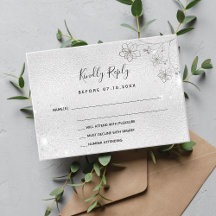 Silver Floral elegant bruiloft RSVP