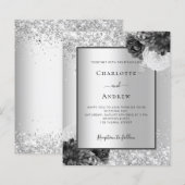 Silver floral elegant bruiloft-uitnodiging (Voorkant / Achterkant)