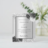 Silver floral elegant bruiloft-uitnodiging (Staand voorkant)