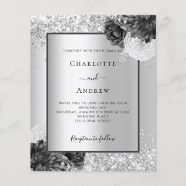 Silver floral elegant bruiloft-uitnodiging