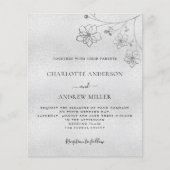 Silver floral elegant budget bruiloft-uitnodiging (Voorkant)