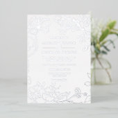 Silver Floral Elegant Modern Wedding Real Silver Folie Uitnodiging (Staand Voorkant)