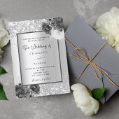 Silver floral elegant monochrome bruiloft kaart