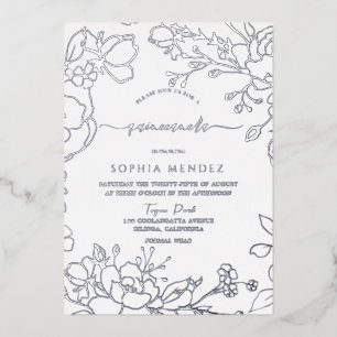 Silver Floral Elegant Quinceanera Party Silver Folie Uitnodiging