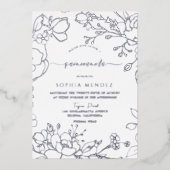 Silver Floral Elegant Quinceanera Party Silver Folie Uitnodiging (Voorkant)