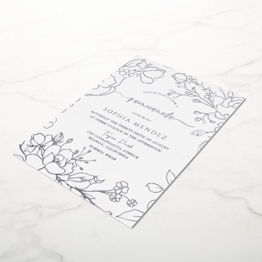 Silver Floral Elegant Quinceanera Party Silver Folie Uitnodiging (Gedraaid)