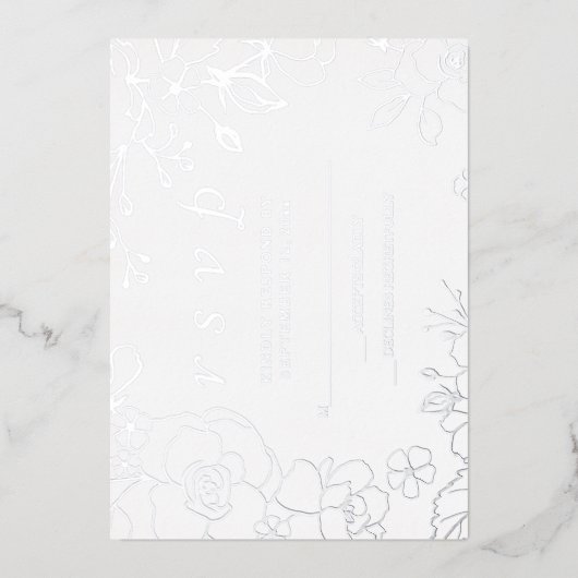Silver Floral Elegant Wedding RSVP Folie Uitnodiging (Voorkant)