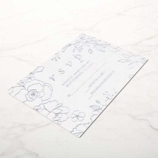 Silver Floral Elegant Wedding RSVP Folie Uitnodiging (Gedraaid)