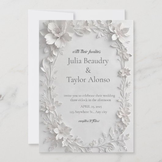 Silver Floral Embossed Wedding Invitation Kaart (Voorkant)