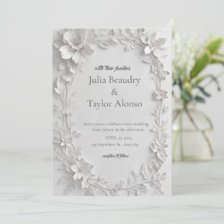 Silver Floral Embossed Wedding Invitation Kaart