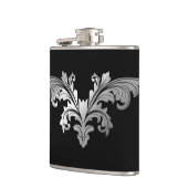 Silver Floral Flourish op Rich Black Classic Flask Heupfles (Links)