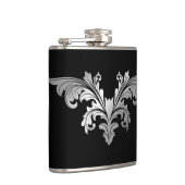 Silver Floral Flourish op Rich Black Classic Flask Heupfles (Rechts)